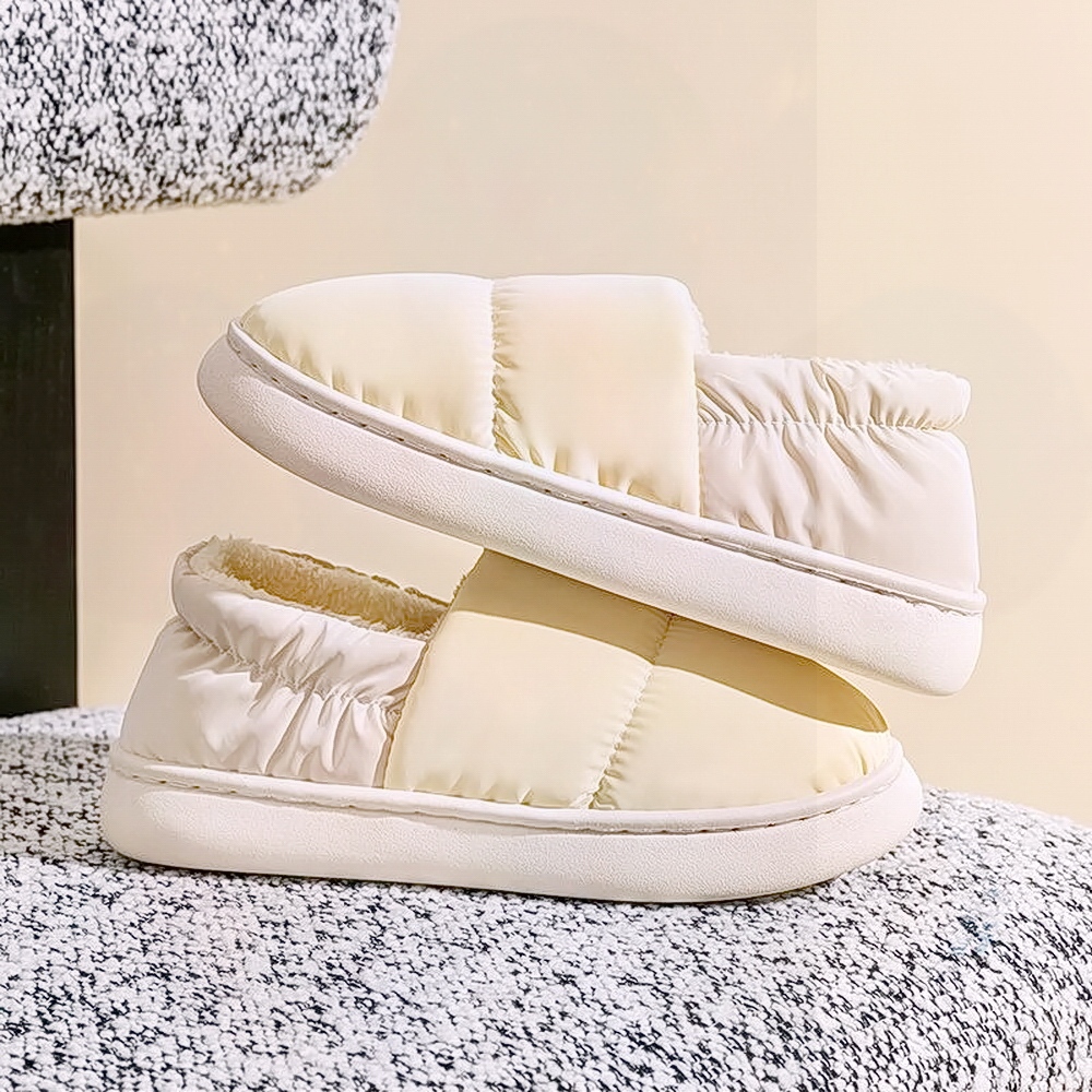 新款厚底羽绒布包跟加厚棉拖鞋男情侣防水居家加绒防滑冬外穿保暖