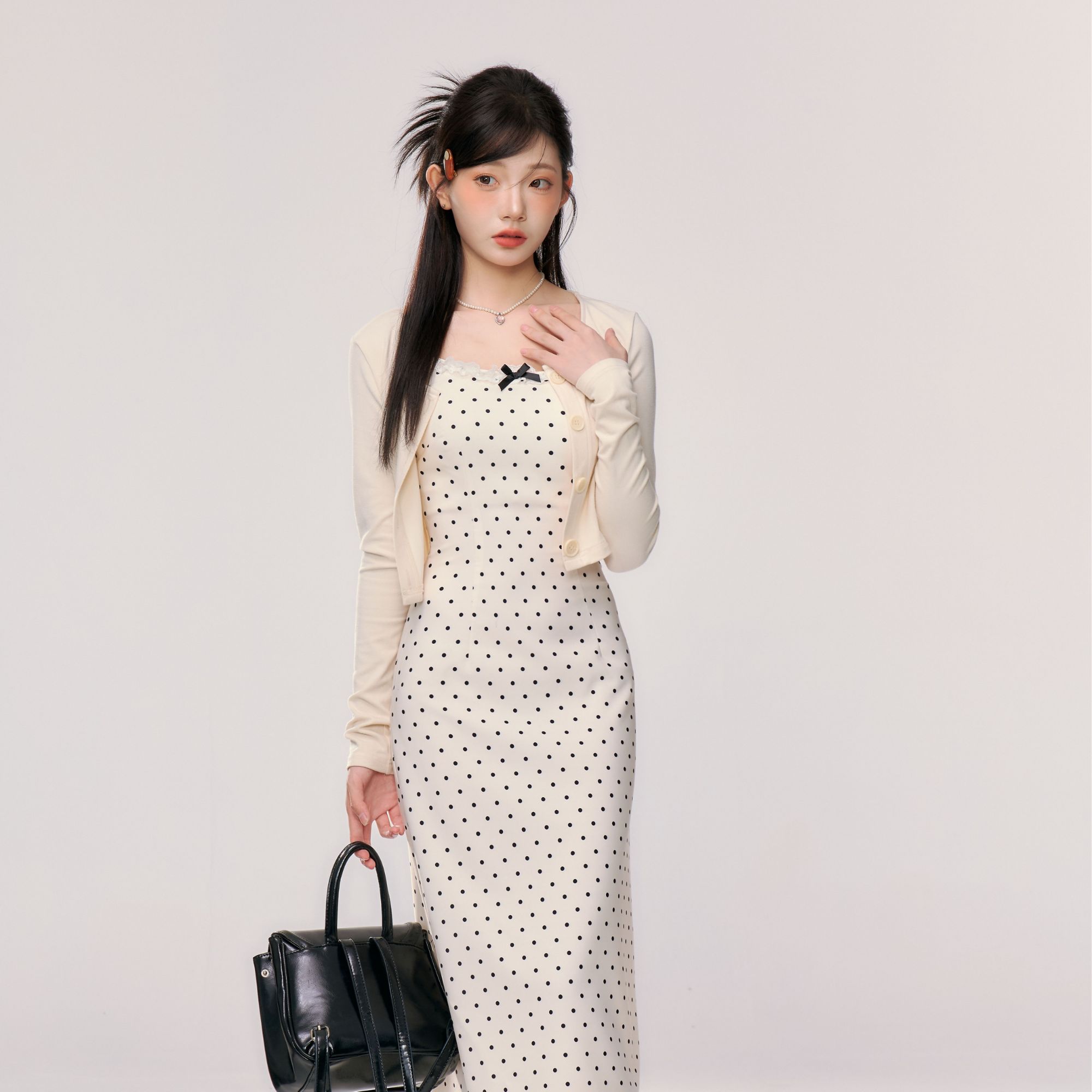 波波奶茶 织物猪原创 miu系波点甜辣学院风收腰显瘦气质连衣裙