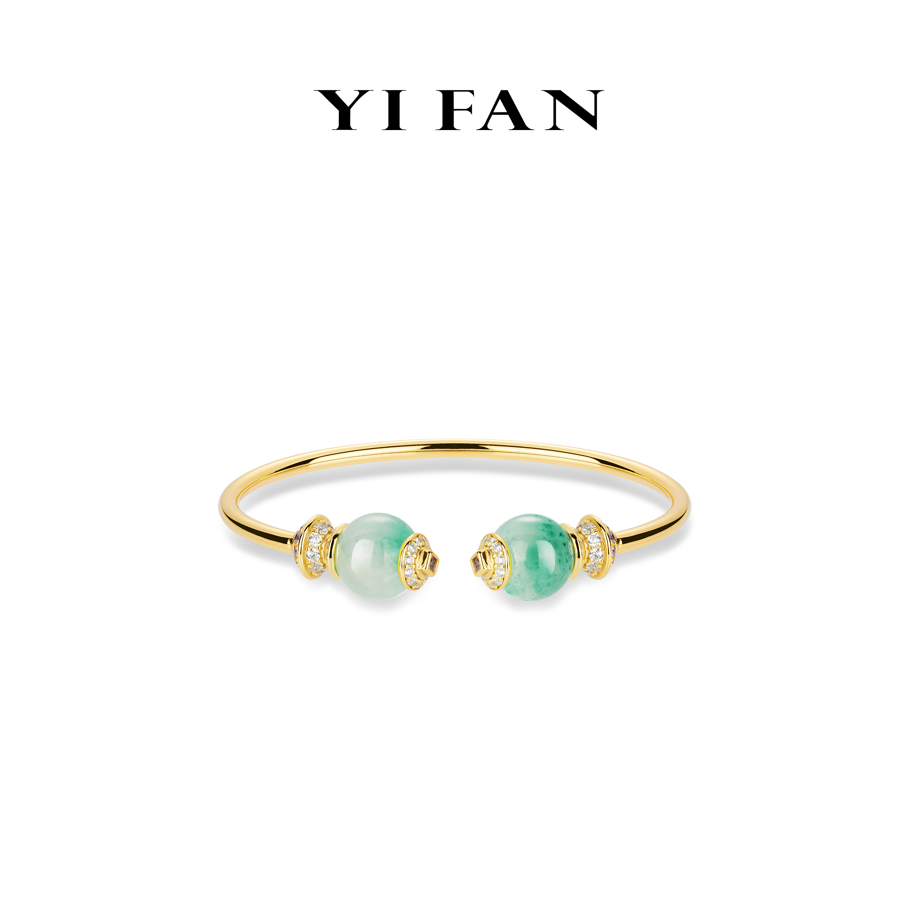 925银合成锆石手镯 4287-气质轻奢绿色春山吟飘花双珠金臂手镯