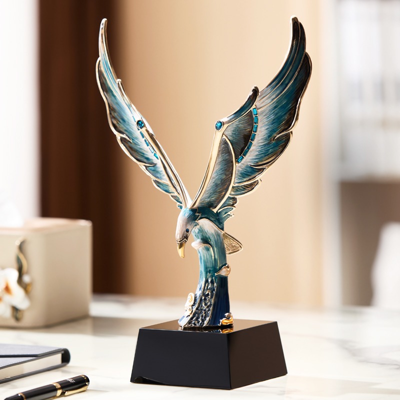 高端大气珐琅彩大展宏图鹰摆件雄鹰工艺品老板办公室桌面装饰品