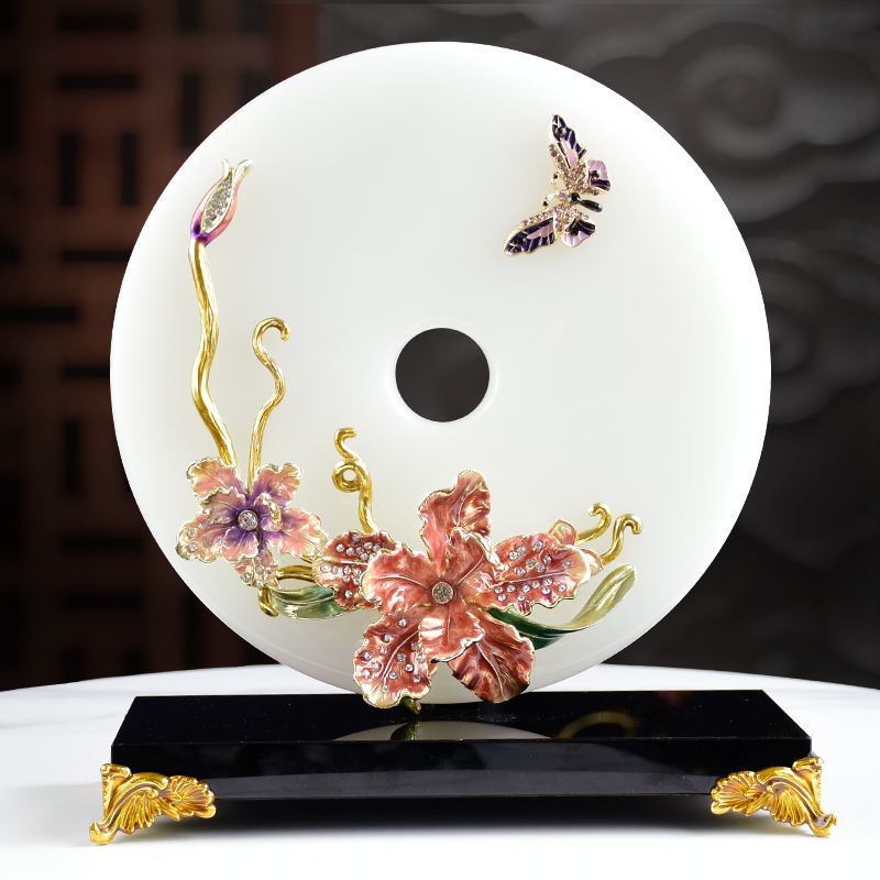 郝梦丝家居《花开似锦》高端珐琅彩平安扣摆件中式客厅玄关装饰