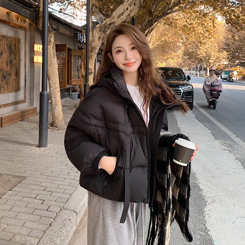 冬季2024新款飘带羽绒服女休闲简约时尚韩版保暖长袖外套
