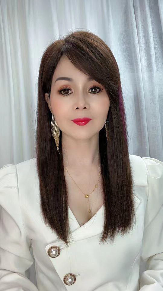 丽诗雅假发偏分刘海长直发紫色挑染全真发手工钩织轻薄透气