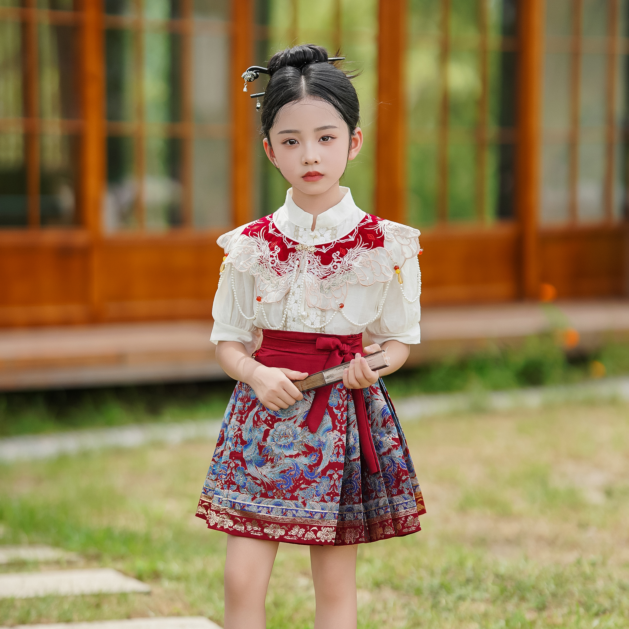 槿木缘【凤凰】女童2025新款短裙马面裙中国风上衣亲子装汉服套装夏
