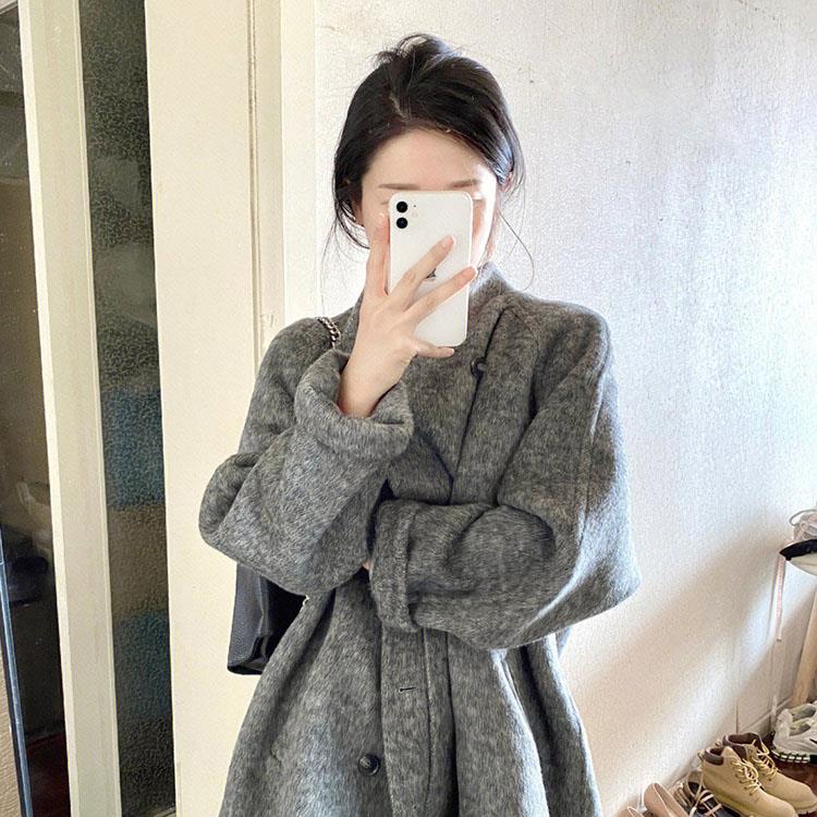 秋冬高级感小香风富家千金灰色毛呢外套女中长女毛呢外套春秋气质