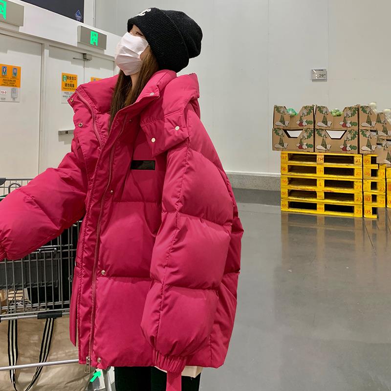 火龙果色连帽90白鸭绒服女冬2023新款韩短款羽短款羽绒服休闲情侣