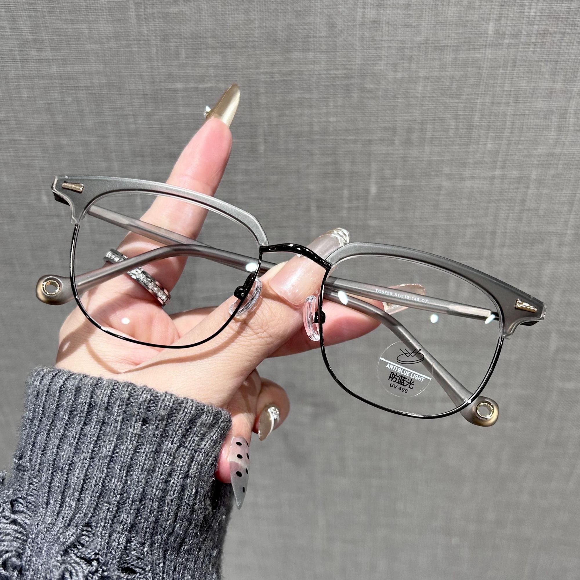 小脸男女通用的斯文半框时尚眼镜可配度数镜片防蓝光时尚眼镜框架