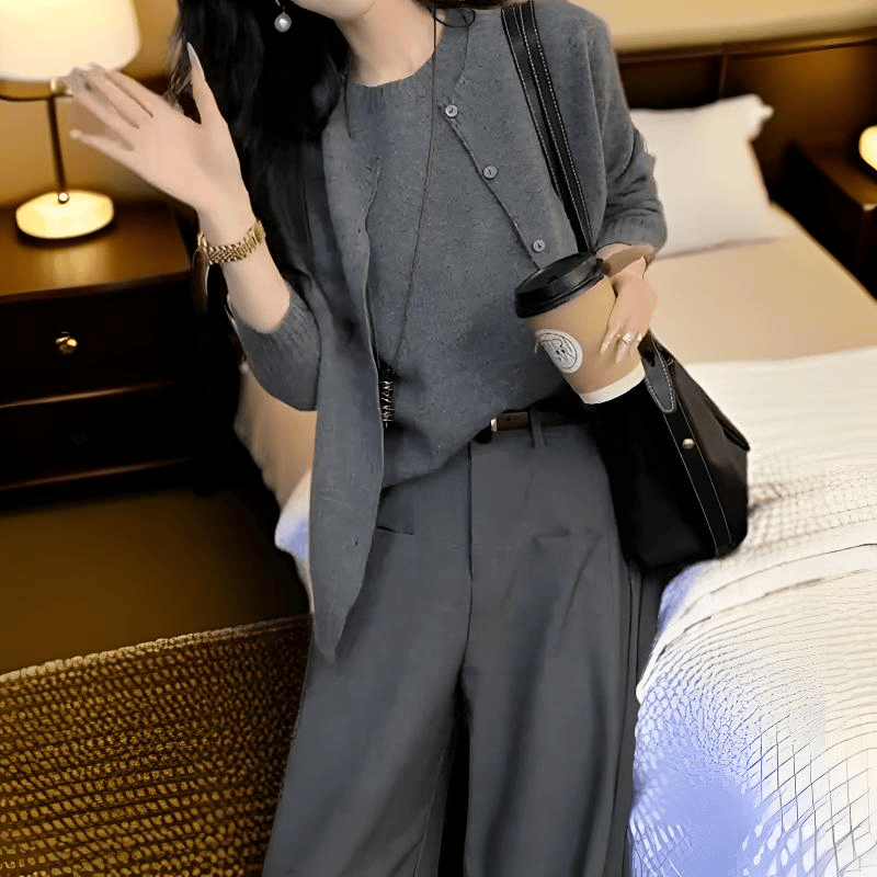 3410+3411早秋新款慵懒风气质显瘦上衣百搭休闲长裤洋气时尚套装
