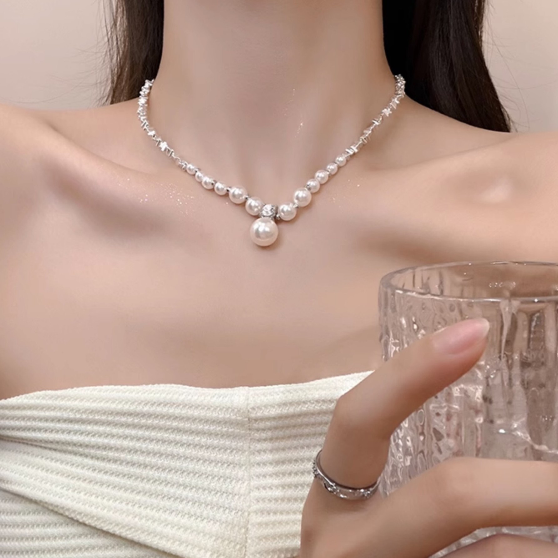 钛钢项链 小众设计感碎银珠珠款项链女锁骨链精致项圈ins风饰品