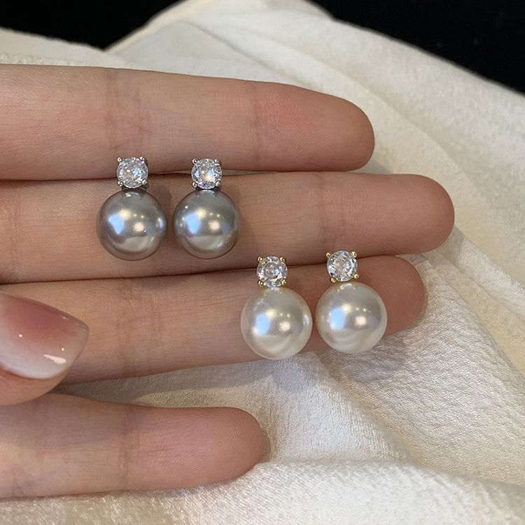 铜合金耳饰 【珠光】珠珠锆石耳钉女韩国个性简约百搭气质耳环耳饰