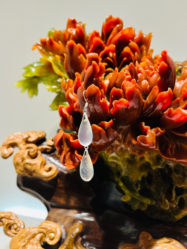 纯天然岫玉国风耳饰 滴水开财