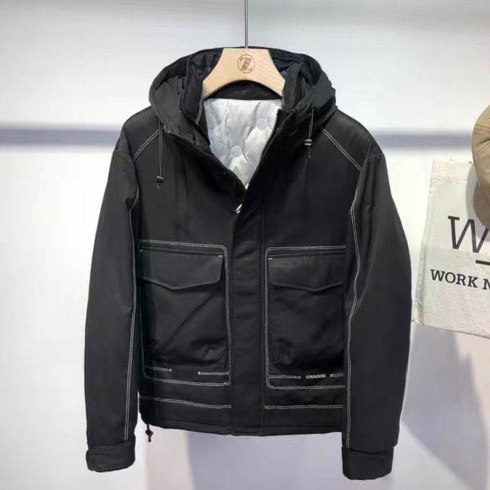 男士羽绒服短款2023年冬季新款潮流连帽加厚保暖工装宽松帅气外套