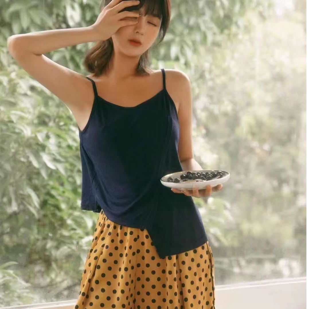 初初家【波点撞色系列】设计感休闲宽松大码显瘦松紧腰家居服套装