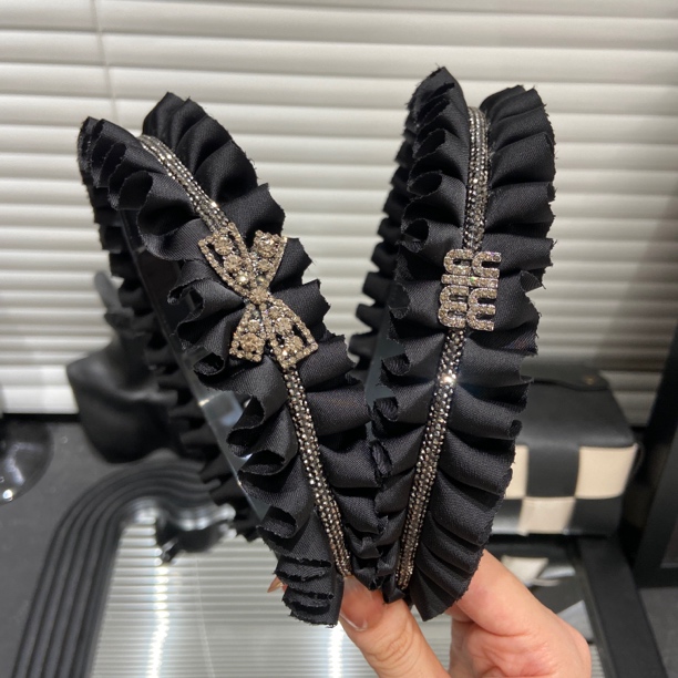 E3810 秋冬高级黑色轻奢新款褶皱蝴蝶气质百搭韩版黑色高颅顶发箍