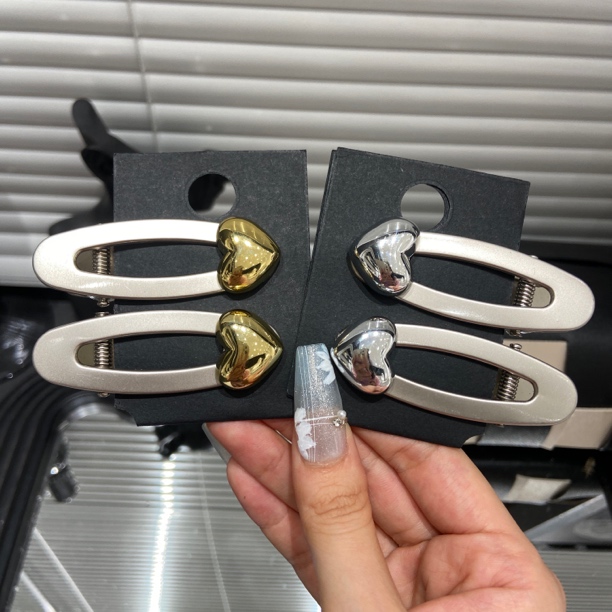 E3352 两只装简约时尚银色爱心气质网红碎发侧边简约发夹刘海夹  