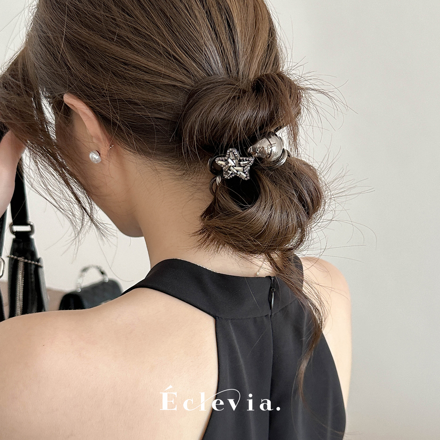 E3458 韩国春季新款气质电话线锆石星星扎头发绳珠珠高弹力头绳  