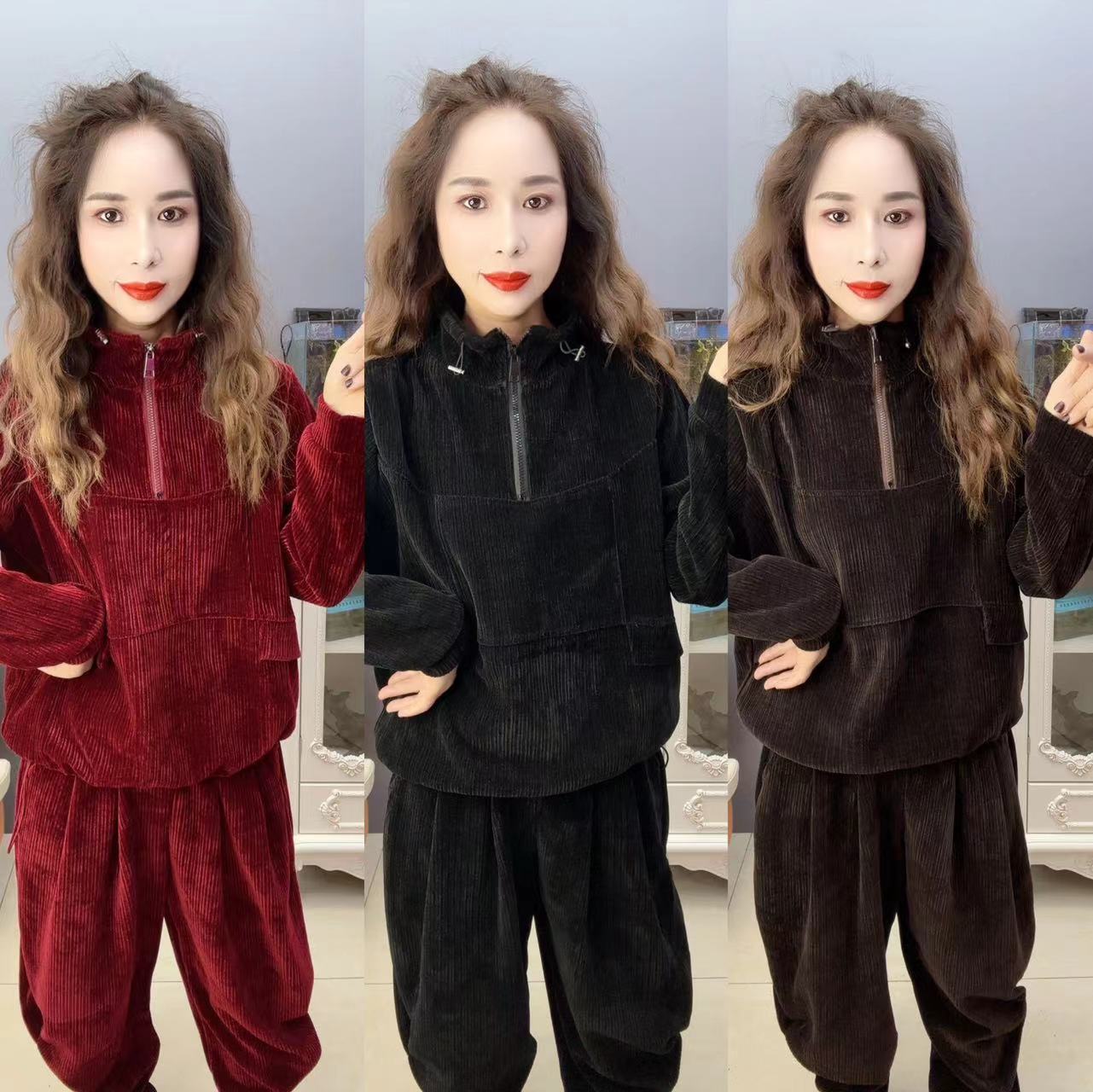 雪尼尔抽绳套装，3色