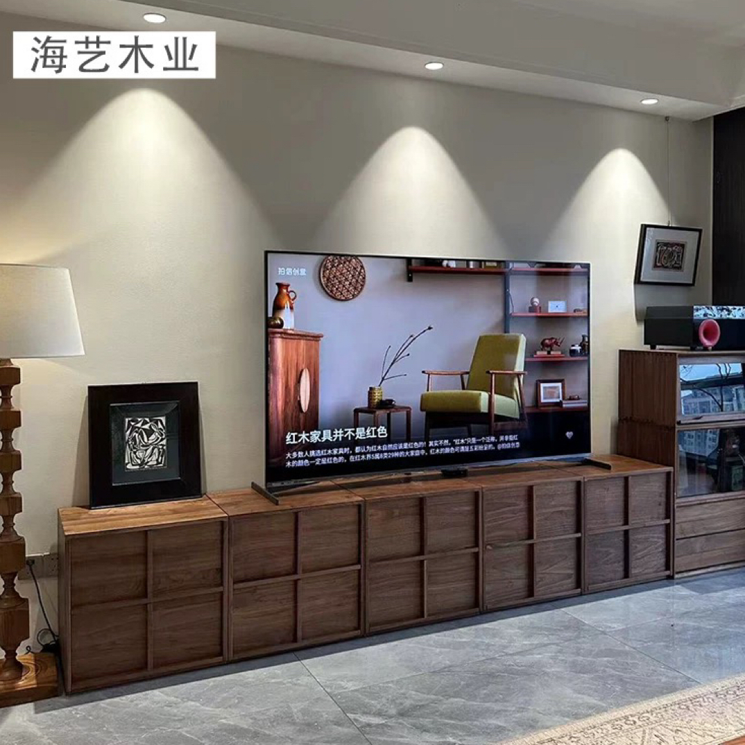 海艺木业中古风电视柜骨骼线条柜储物柜组合柜复古家具自由组合柜