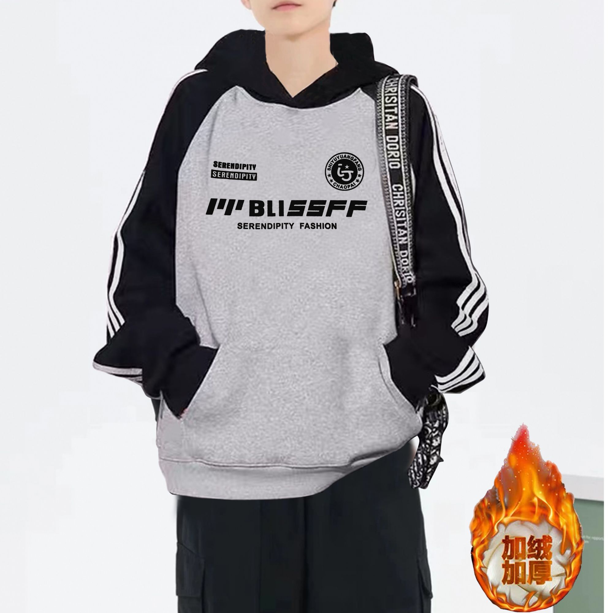 2024新款休闲时尚百搭宽松连帽加绒卫衣