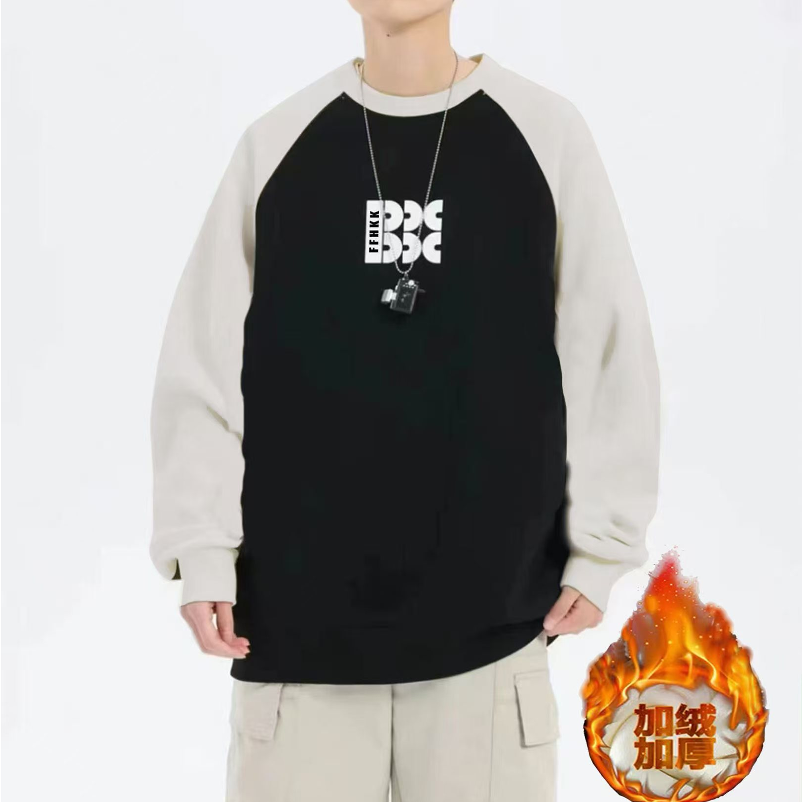 2024新款冬季休闲百搭宽松擦肩袖加绒卫衣