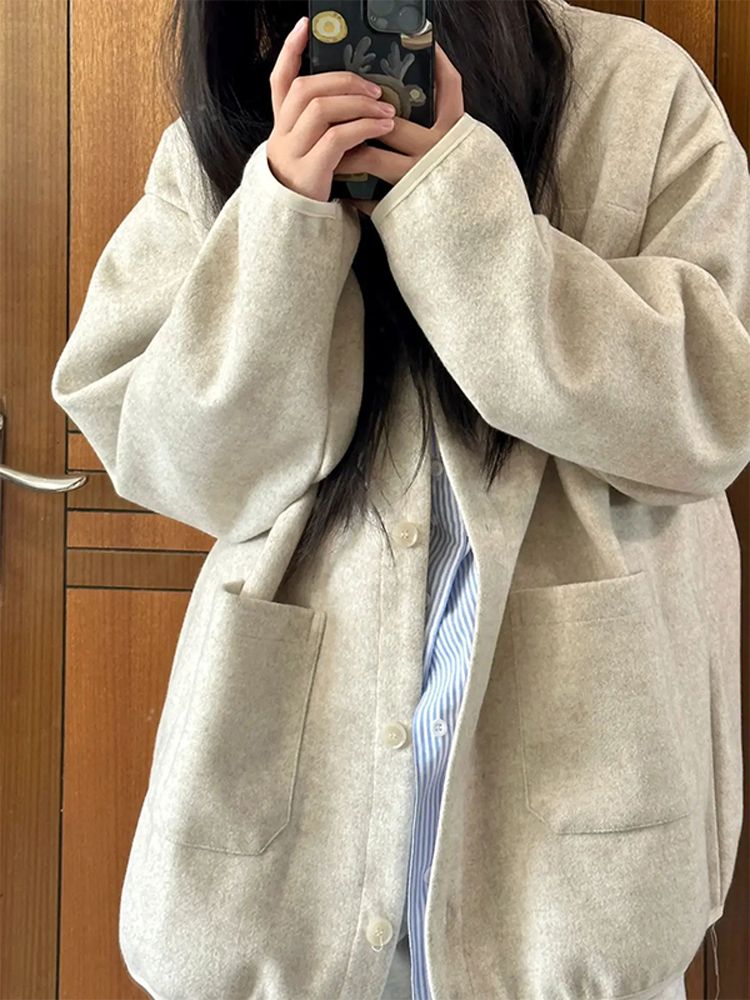 美式复古秋季休闲针织卫衣外套女秋冬2023新款灰色高级感上衣开衫