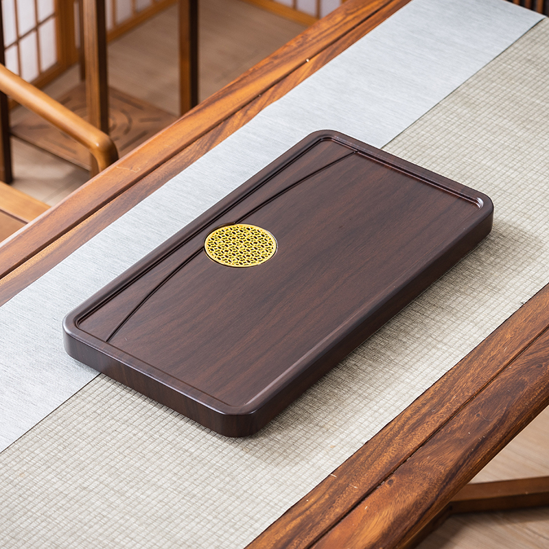 花梨色/黑檀色【旭日东升60*32*4】茶盘实木家用小型干泡茶台排水
