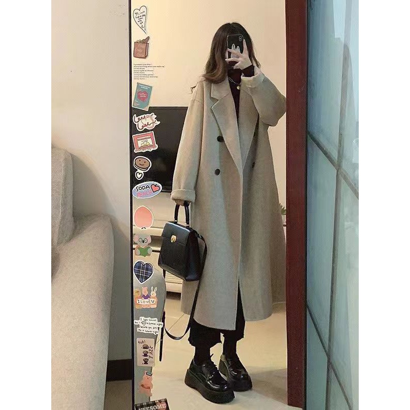 加厚赫本风韩系冬天高级感长款呢子大衣女2023秋冬季新款西装外套