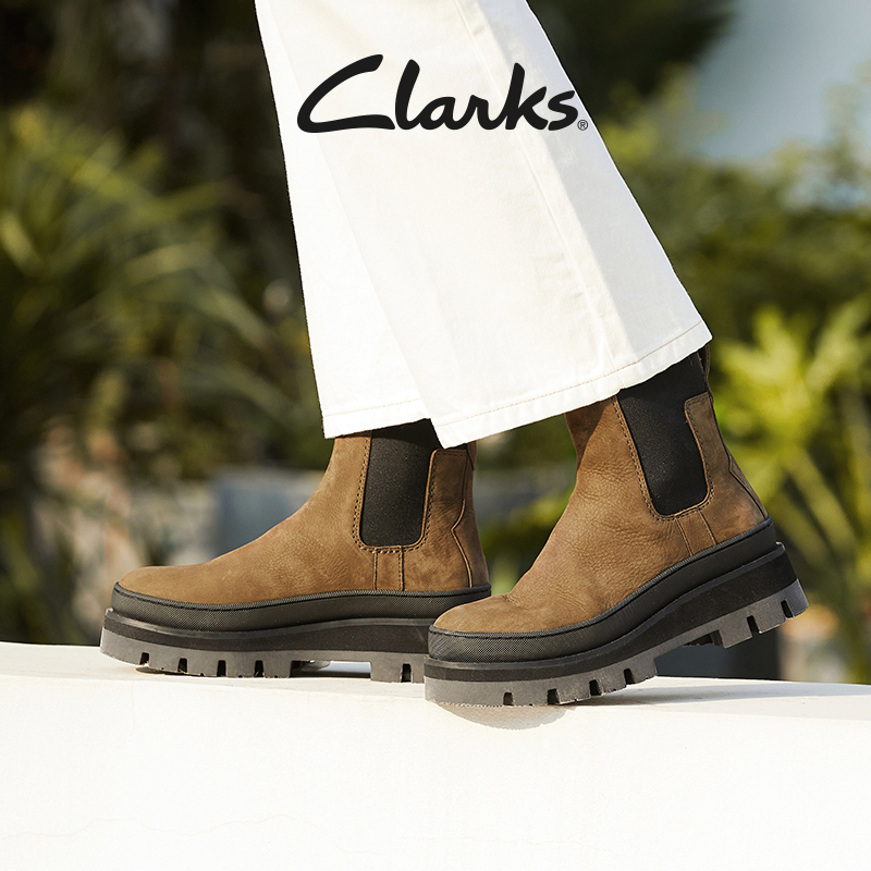 Clarks其乐奥莉系列女复古短靴潮流舒适厚底中筒靴街头潮酷时装靴