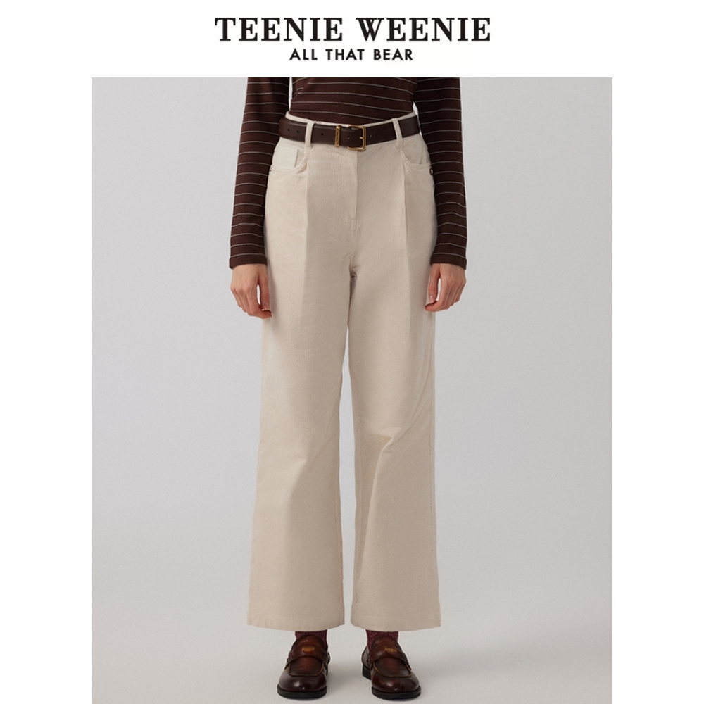 【达播专属】TeenieWeenie小熊灯芯绒裤直筒裤白色女TTTC244T02P