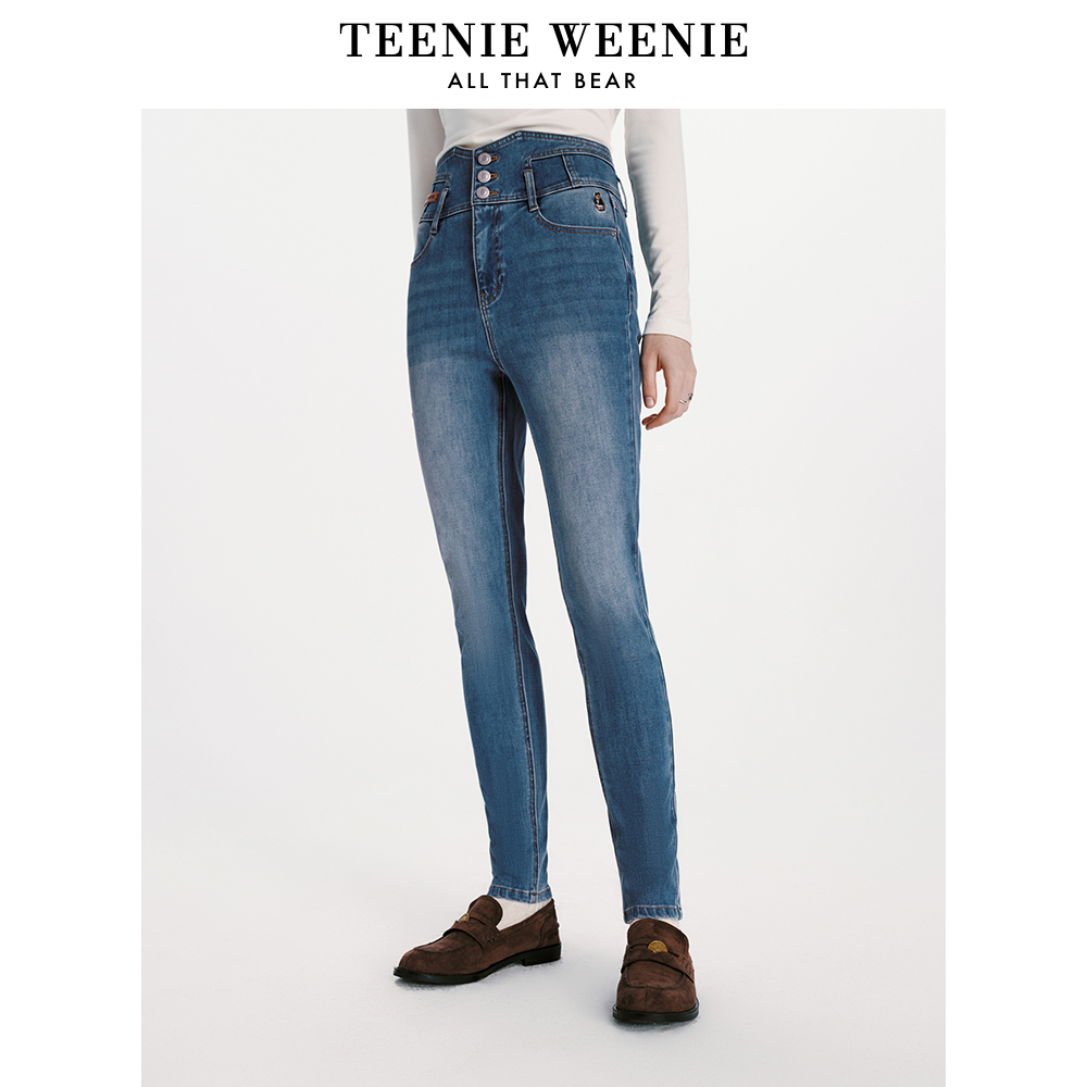 【赵老板专属】TeenieWeenie小熊早春新款显瘦高腰裤修身牛仔裤0151