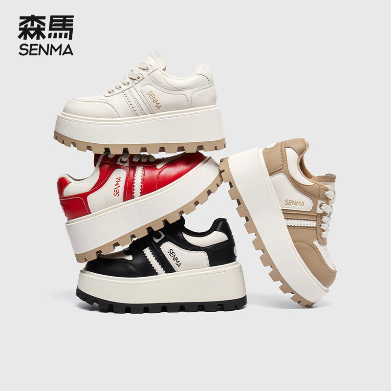 SENMA/森马冬季加绒女鞋子白色板鞋时尚低帮百搭小众厚底小白鞋春