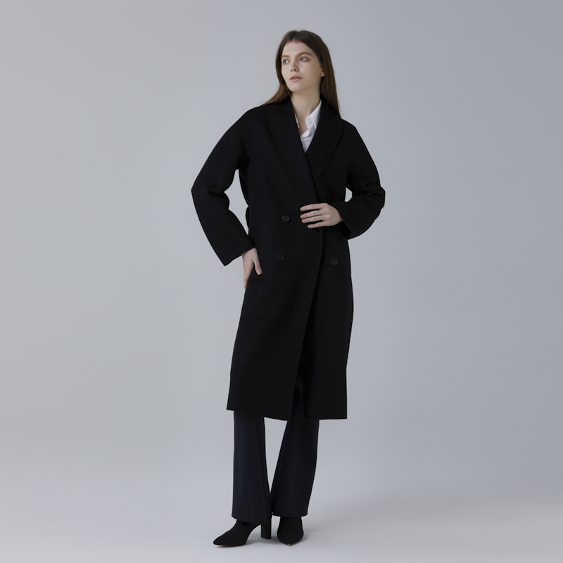 越月越Y26015水波纹女士毛呢大衣中长款冬季休闲羊绒外套