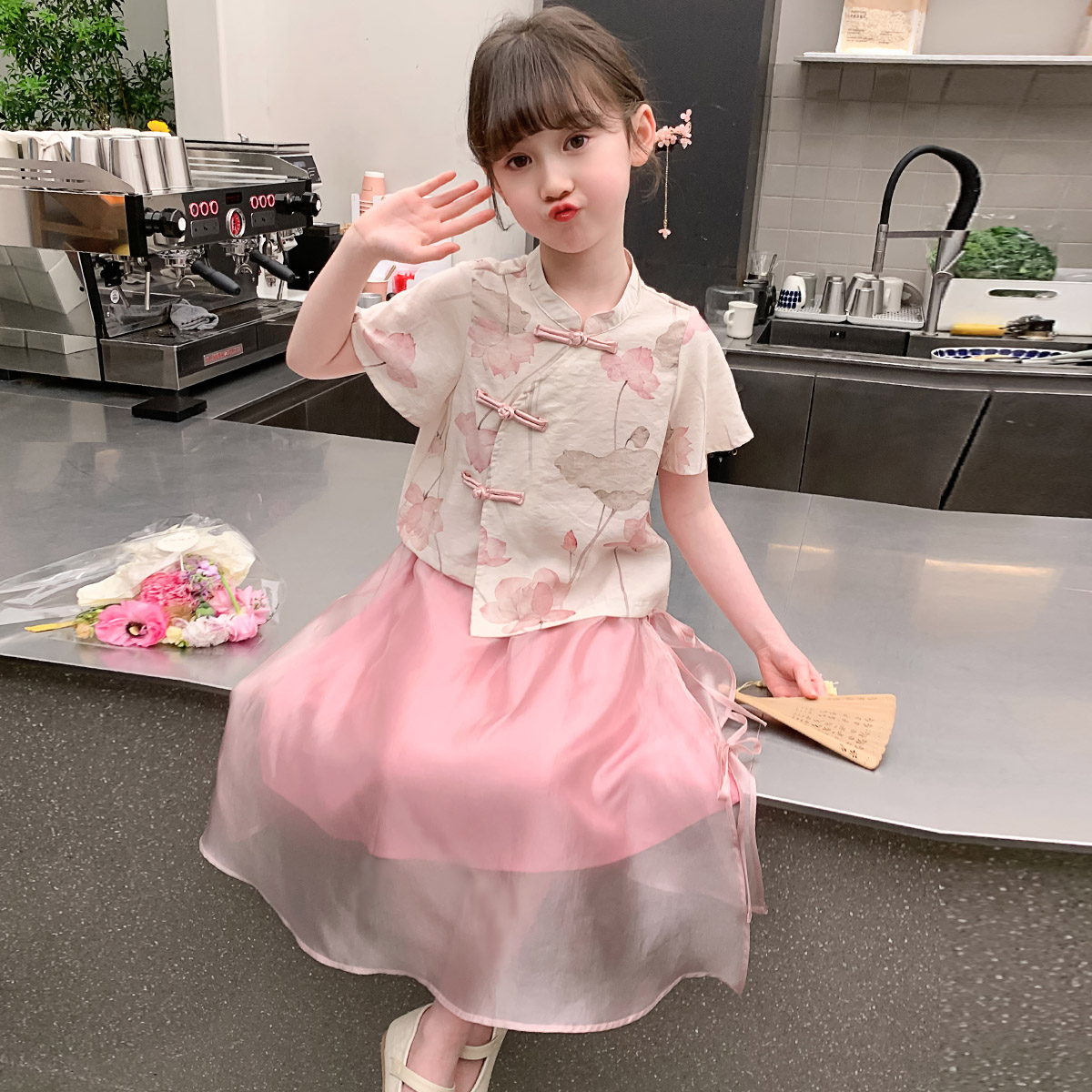 汉服女童新中式套装裙夏季女大童短袖薄款古装汉服儿童国风连衣裙