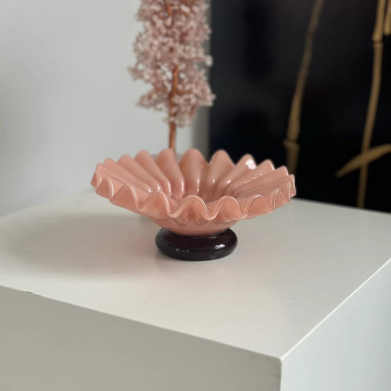 口径20cm 高级感粉色折纸果盘茶几餐桌装饰摆件手工艺术收纳盘