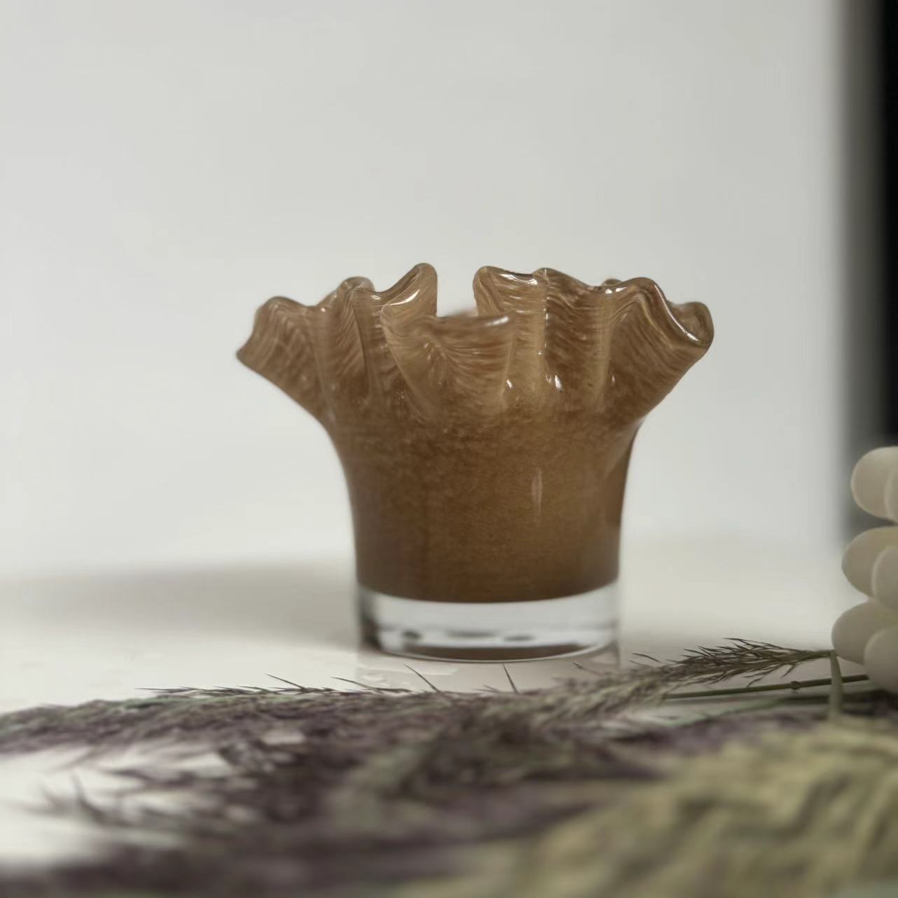 高10cm棕色高级感花器摆件折纸氛围感花器装饰客厅摆件小烛台