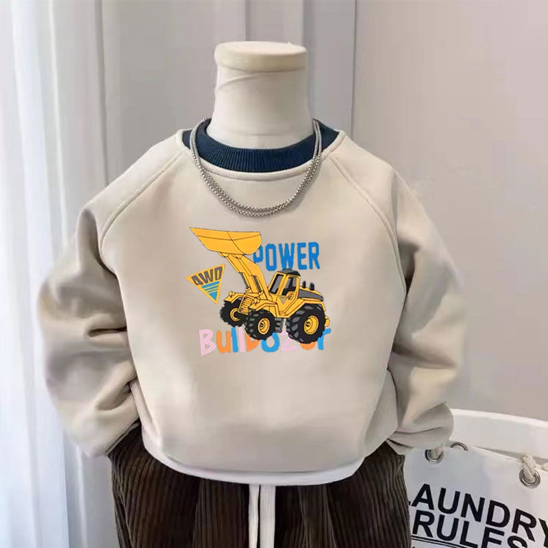 男童圆领休闲卫衣宝宝卡通汽车中童小童男孩秋冬加绒上衣外穿打底