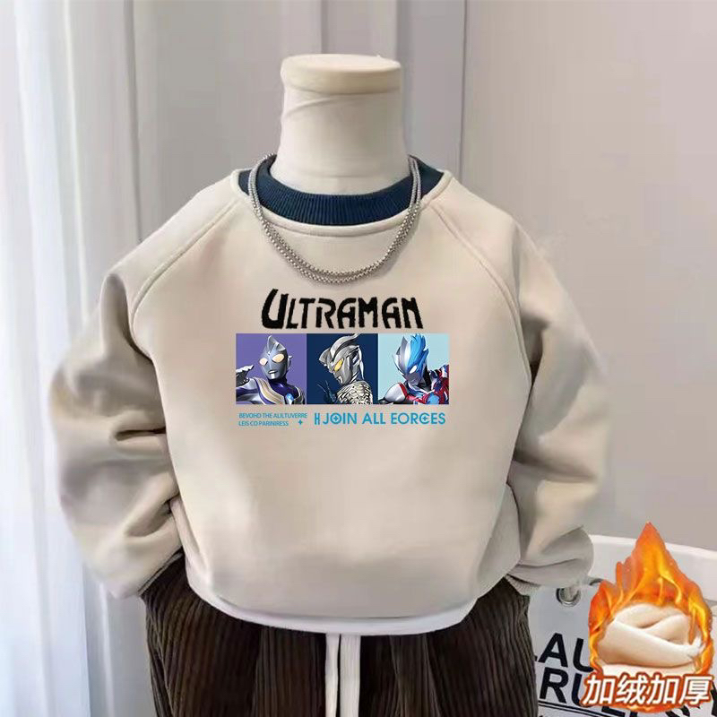 儿童秋冬装加绒卫衣男童卡通新款奥特曼休闲长袖春秋圆领打底上衣