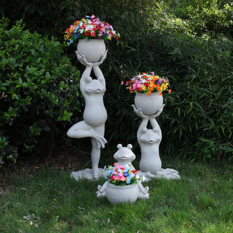 户外瑜伽青蛙花盆创意摆件入户花园庭院阳台布置装饰卡通个性饰品