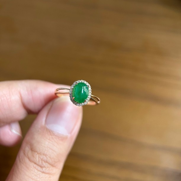 天然A货翡翠18k金镶嵌戒指