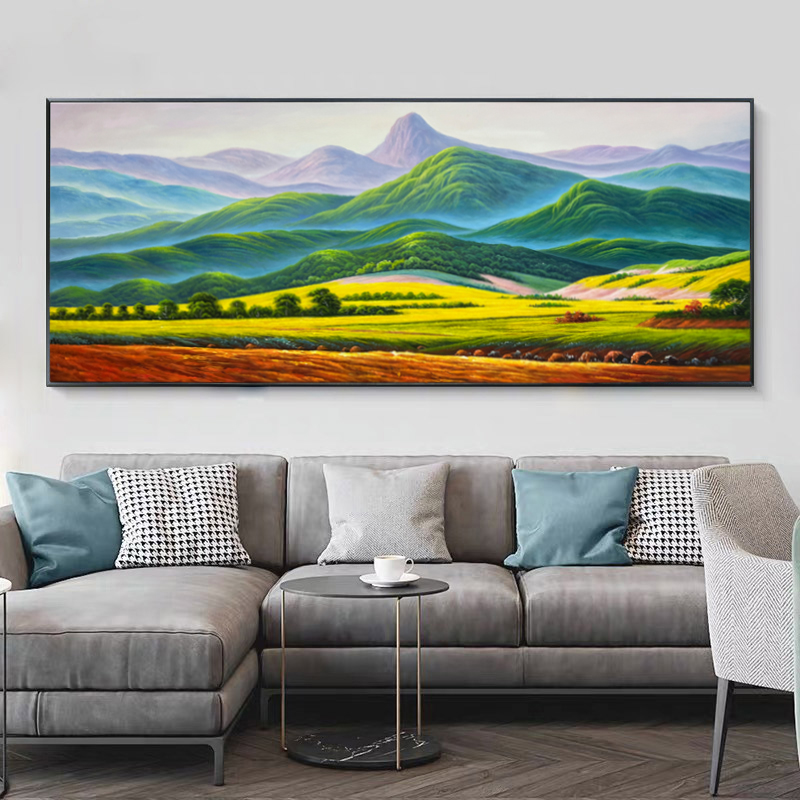 巨人山手绘油画山水风景客厅装饰画新中式沙发背景墙轻奢挂画壁画
