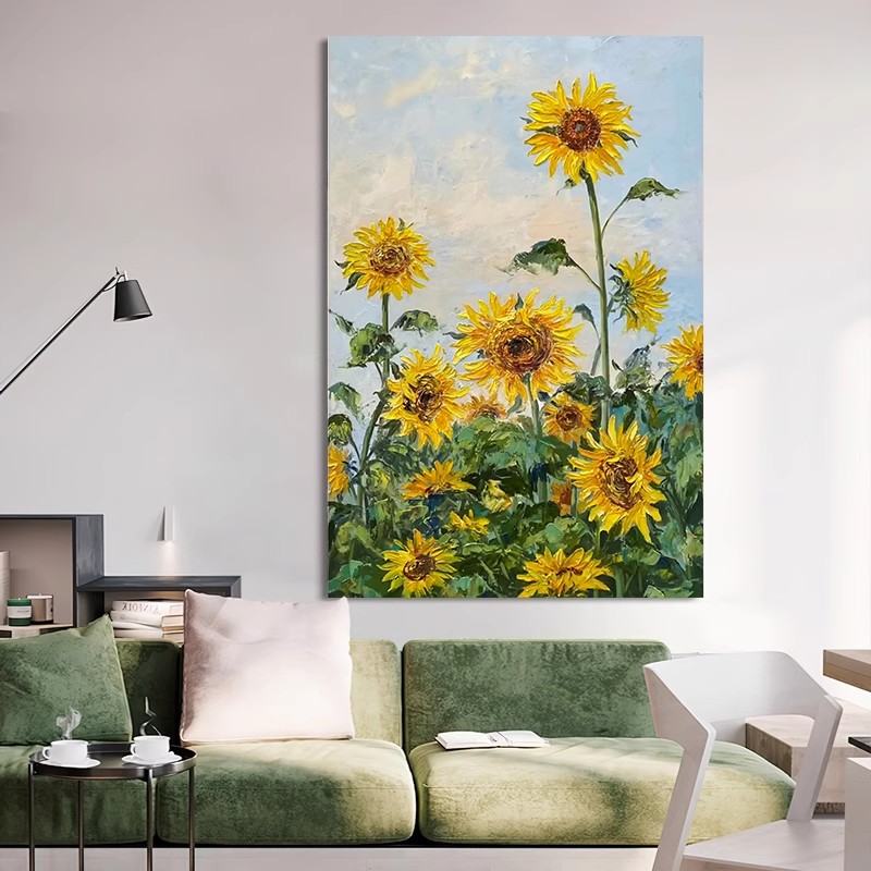纯手绘油画梵高向日葵治愈系简约花卉装饰画客厅玄关走廊过道挂画