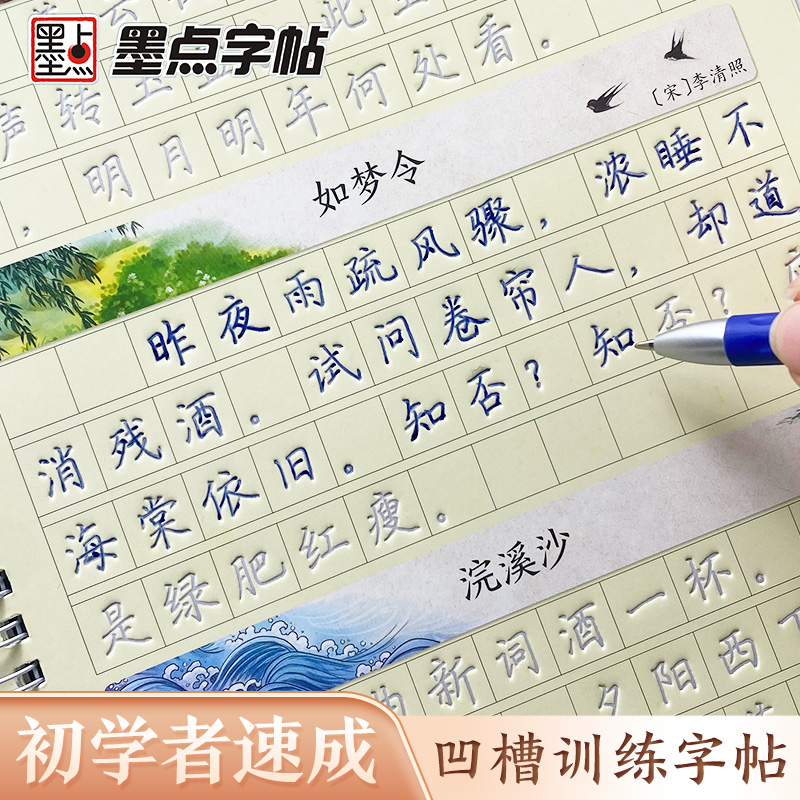 墨点楷书凹槽练字帖小学生初中生规范字成人书法入门练字速成硬笔