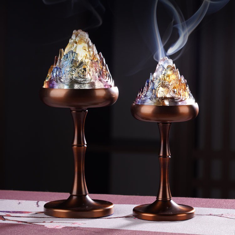 精美琉璃黄铜幻彩博山炉中式家用室内熏香盘香篆香炉文房家居摆件