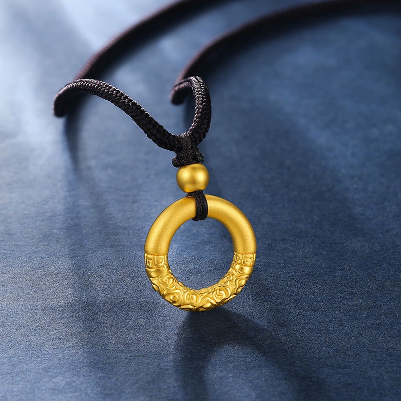 钛钢布艺项链 金新款不易掉色黄金吊坠平安扣项链女毛衣链情侣款