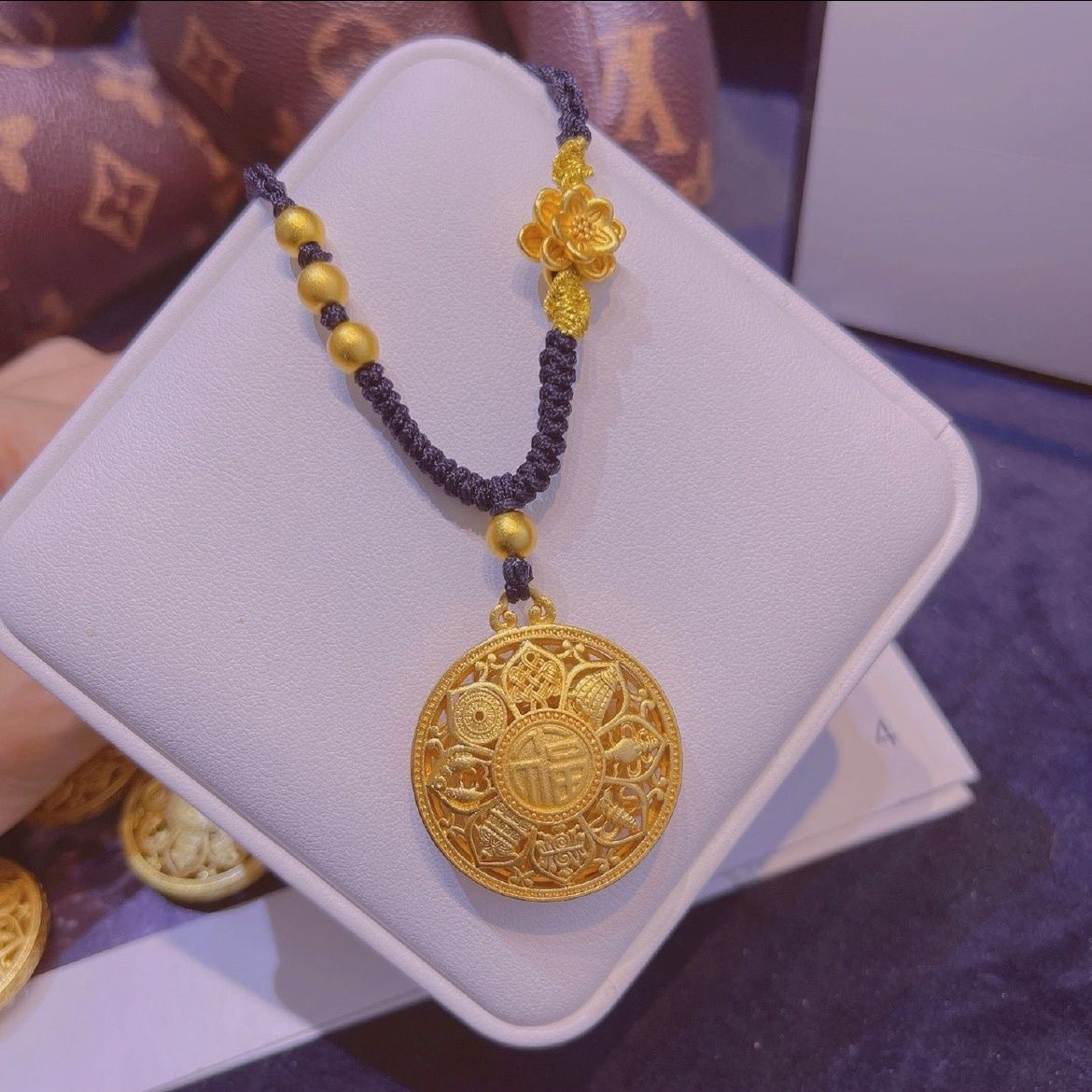 钛钢布艺项链 金钛钢项链复古中国风镂空八宝罗盘吊坠项链情侣款