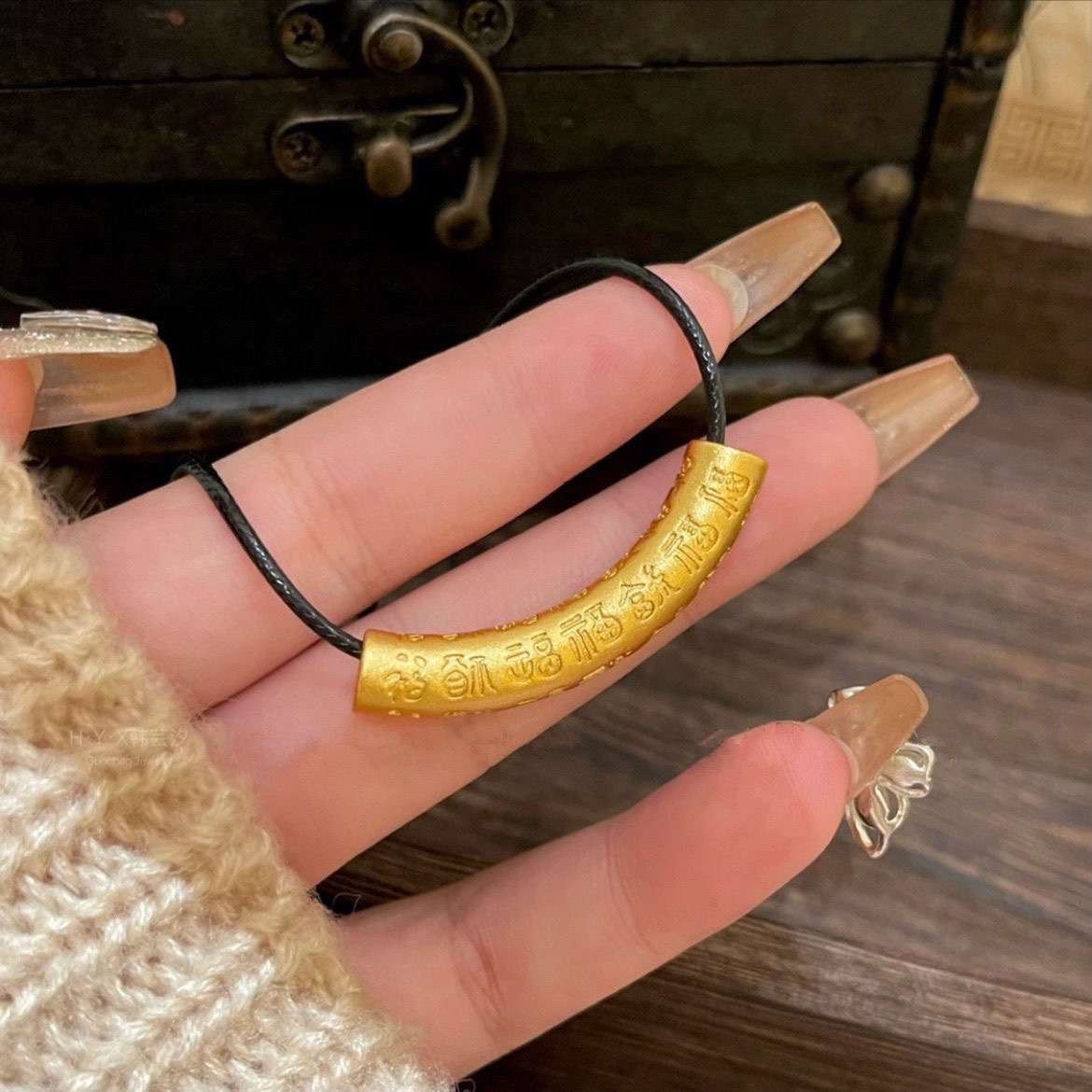 钛钢皮质项链 新款心经万福弯管项链饰品气质时尚百搭个性情侣款