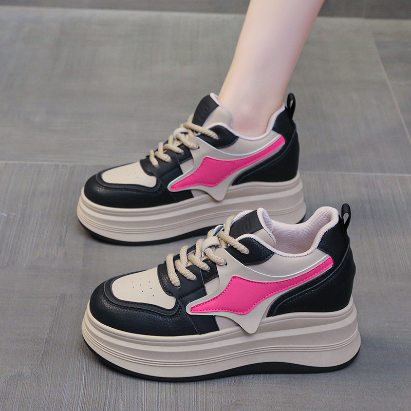 7cm内增高女鞋2024春季新款皮面厚底小个子女生网红爆款休闲板鞋