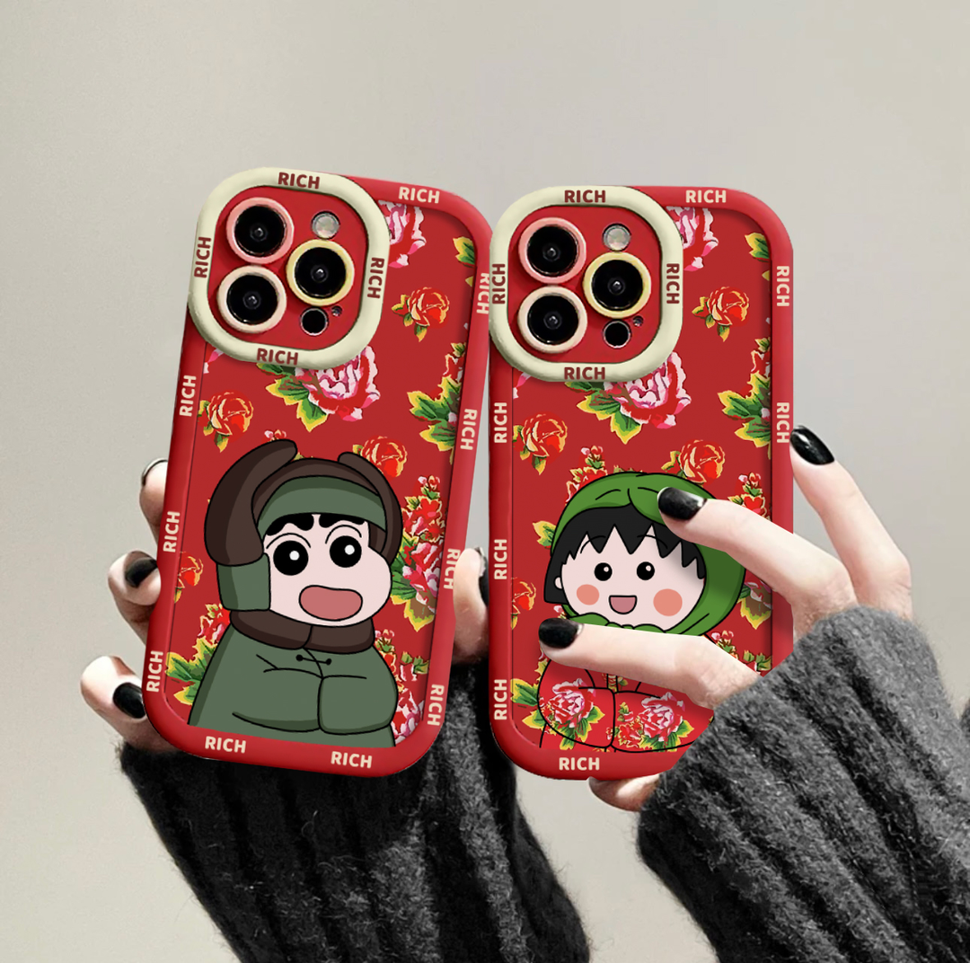 可爱大花小丸子苹果14promax手机壳iphone15全包13硅胶12/11 XS 7