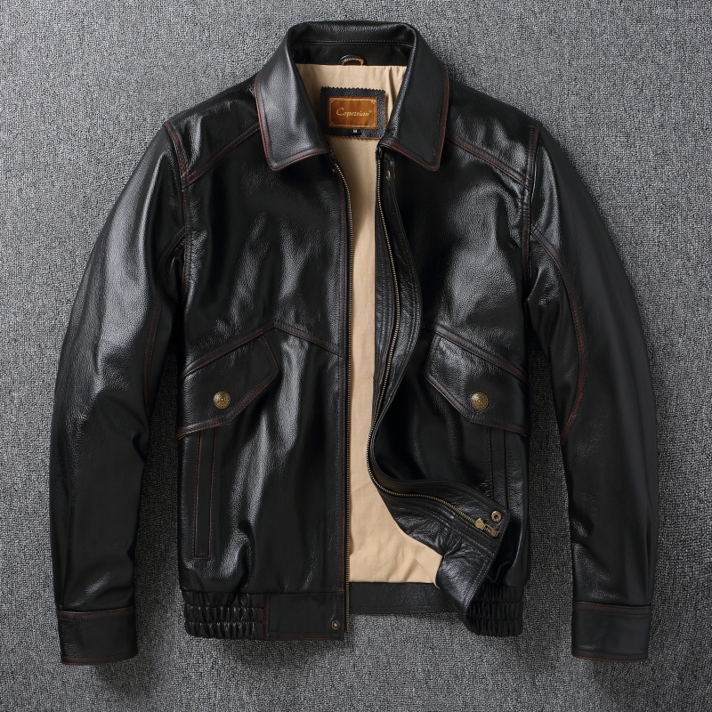 8090港风阔版宽松欧码真皮皮衣男士牛皮外套手工擦色复古头层牛皮