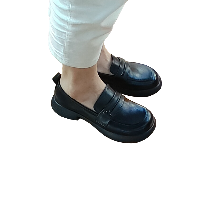 皮面深口时尚乐福鞋百搭黑色